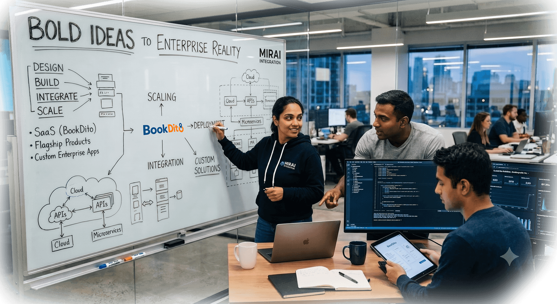 Mirai Integration team working on enterprise software